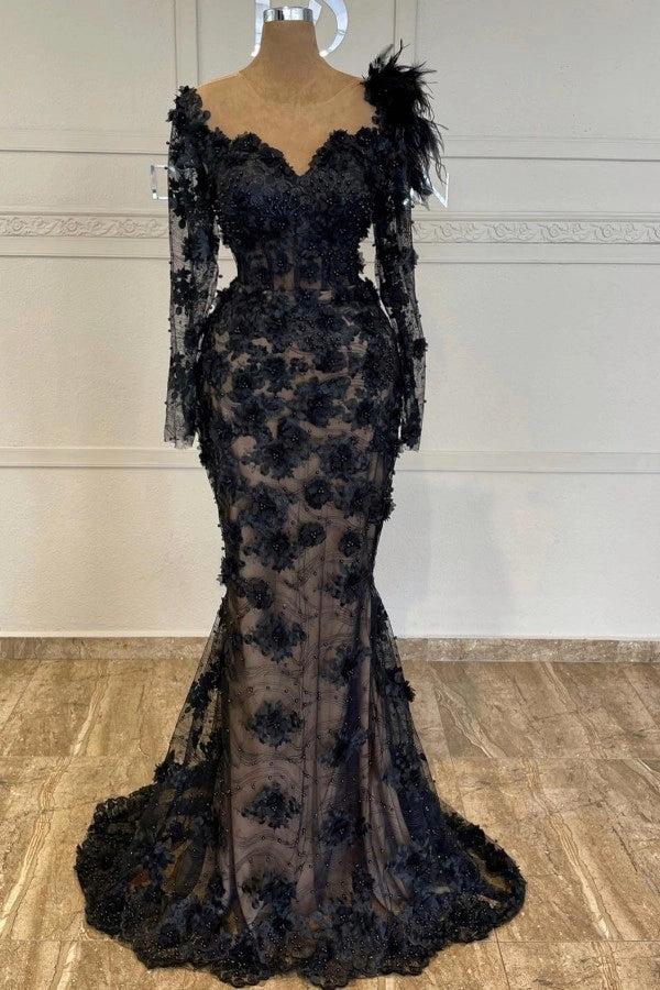 Sexy Black Sweetheart Long Sleeves Mermaid Prom Dress With Beads And Appliques