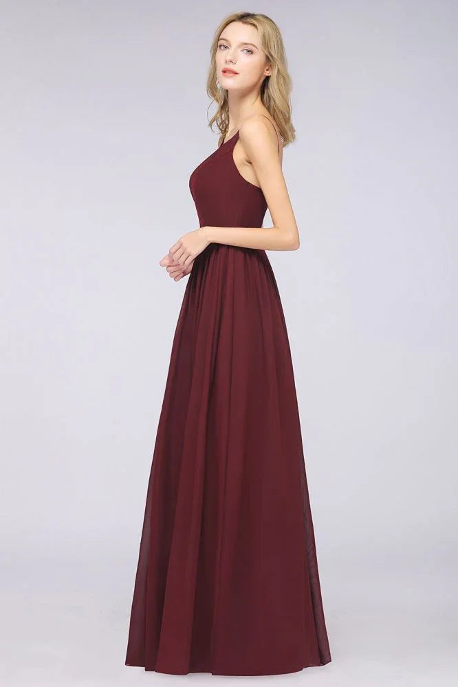 Sexy Double Deep V-Neck Ruffles Sleeveless Bridesmaid Dress Chiffon Side Split Evening Party Dress