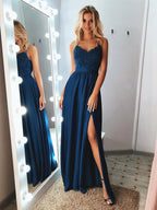 Sexy langes rückenfreies Chiffon-Ballkleid in A-Linie mit Herzausschnitt und Schlitz