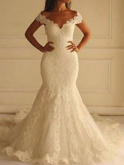Sexy Long Mermaid Off the Shoulder Lace Wedding Dresses