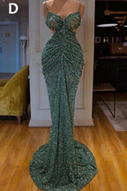 Abito lungo da sera verde menta con paillettes a sirena sensuale