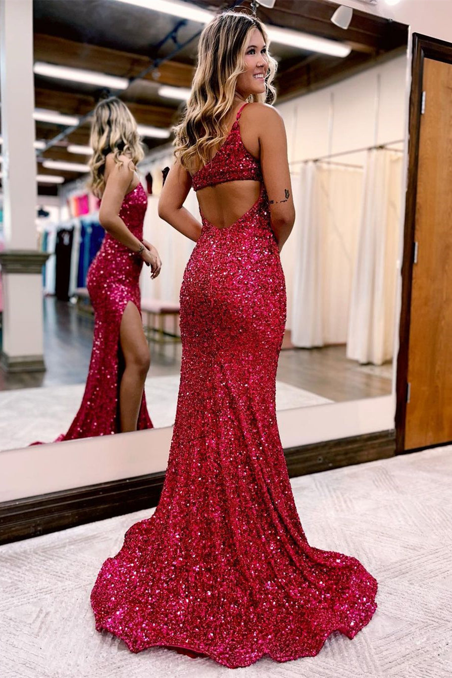 Sexy Long One Shoulder Sequined Mermaid Evening Dress