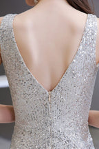 Sexy Shining V-neck Silver Sequin Sleeveless Prom Jumpsuit