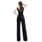 Sexy Shining V-neck Silver Sequin Sleeveless Prom Jumpsuit