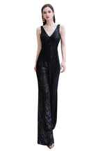 Sexy Shining V-neck Silver Sequin Sleeveless Prom Jumpsuit