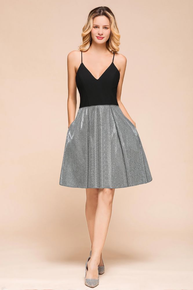 Sexy Sleeveless Short Homecoming Dress Bright V-Neck Party Dress with Pocket