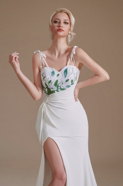 Sexy Spaghetti Straps Sleeveless Mermaid Floor-Length Satin Wedding Dresses