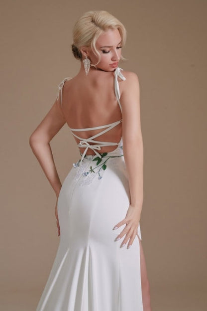 Sexy Spaghetti Straps Sleeveless Mermaid Floor-Length Satin Wedding Dresses