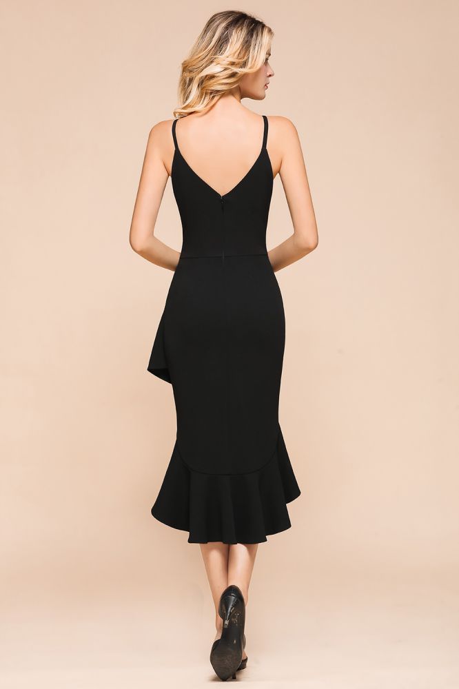 Sexy Spaghetti Straps Sweetheart Slim Hi-Lo Party Dress Vintage Backless Black Prom Dress