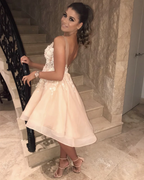 Sexy Spaghetti Straps V Neck Homecoming Dress | Chic Appliques Flowers Short Homecoming Dress