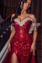 Vestidos de fiesta largos y sexys con hombros descubiertos en burdeos brillante y vestidos de noche azul real