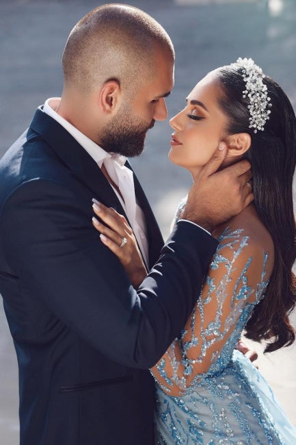 Sexy Sparkly Long Sleeves Mermaid Prom Dresses Evening Gowns With Lace