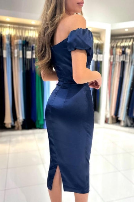 Sexy Schatz Flügelärmeln Spalte Satin Abendkleider Rüschen