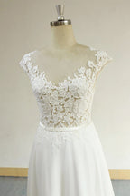 V Neck Appliques Sleeveless A Line Chiffon Wedding Dress White Bridal Gown