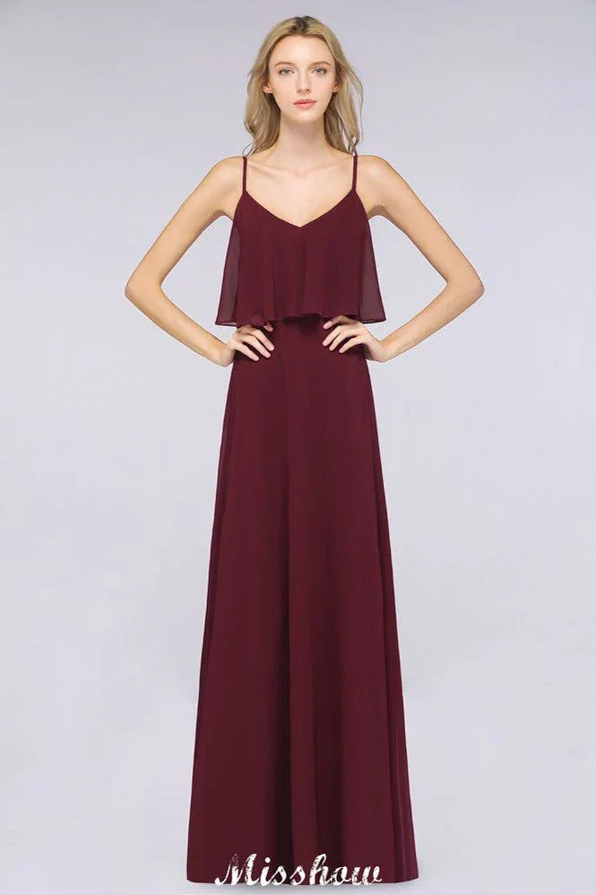 Robe de demoiselle d'honneur bordeaux Shapghetti en mousseline dos nu, robe d'invitée de mariage