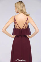 Robe de demoiselle d'honneur bordeaux Shapghetti en mousseline dos nu, robe d'invitée de mariage