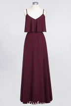 Robe de demoiselle d'honneur bordeaux Shapghetti en mousseline dos nu, robe d'invitée de mariage