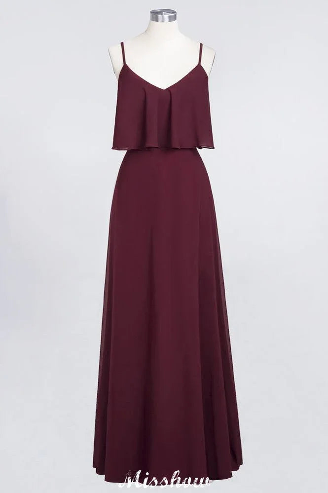 Robe de demoiselle d'honneur bordeaux Shapghetti en mousseline dos nu, robe d'invitée de mariage