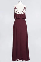 Robe de demoiselle d'honneur bordeaux Shapghetti en mousseline dos nu, robe d'invitée de mariage
