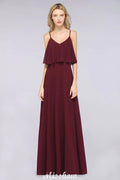 Robe de demoiselle d'honneur bordeaux Shapghetti en mousseline dos nu, robe d'invitée de mariage
