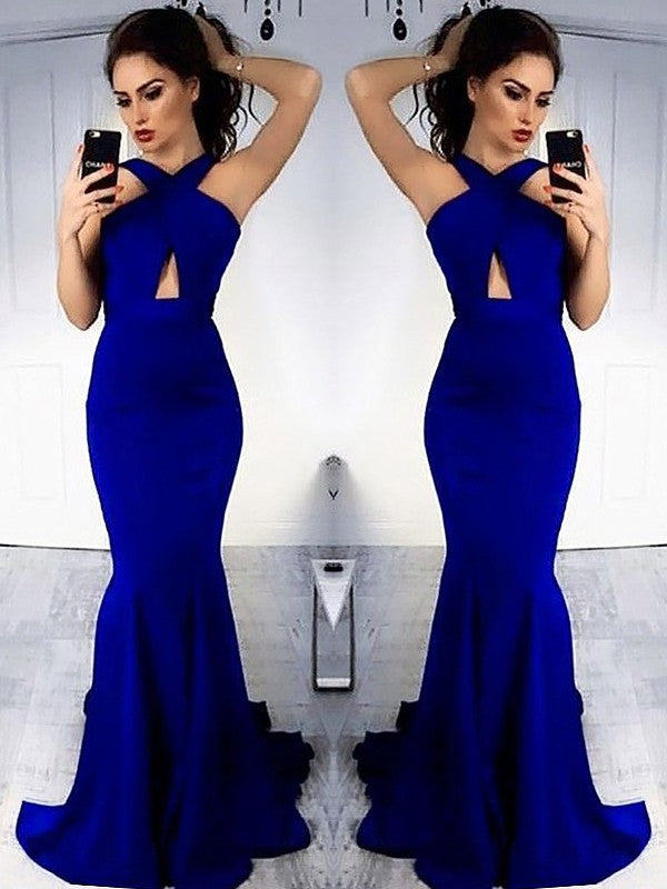 Vestidos de fiesta de satén fruncido, sin mangas, con escote halter y corte entallado