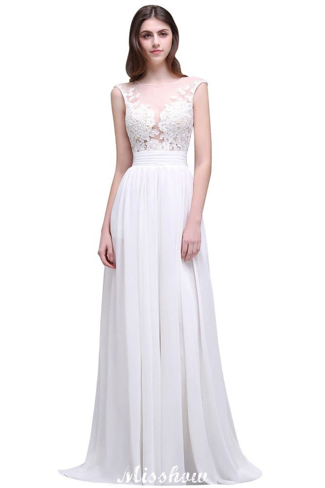 Sheath Sheer Lace Chiffon Beach Wedding Dresses