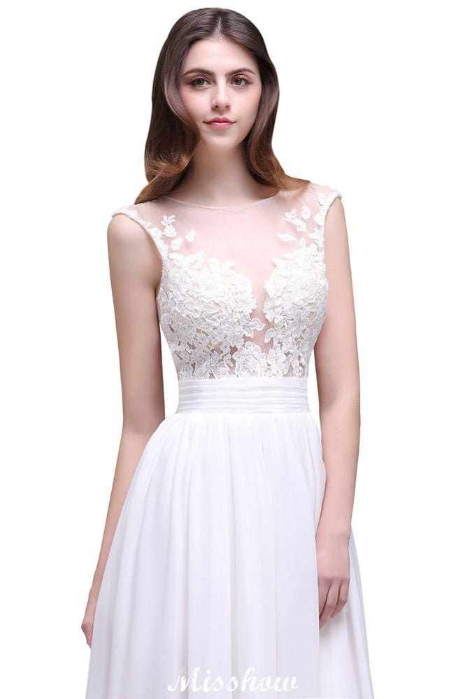 Vestidos de noiva de praia de chiffon com renda transparente e bainha