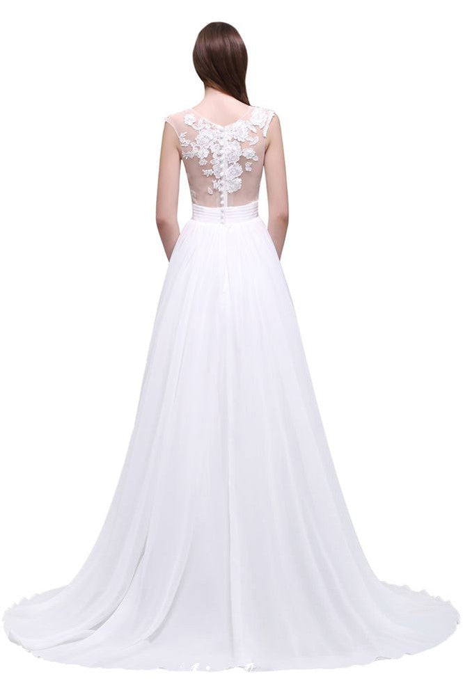 Vestidos de noiva de praia de chiffon com renda transparente e bainha