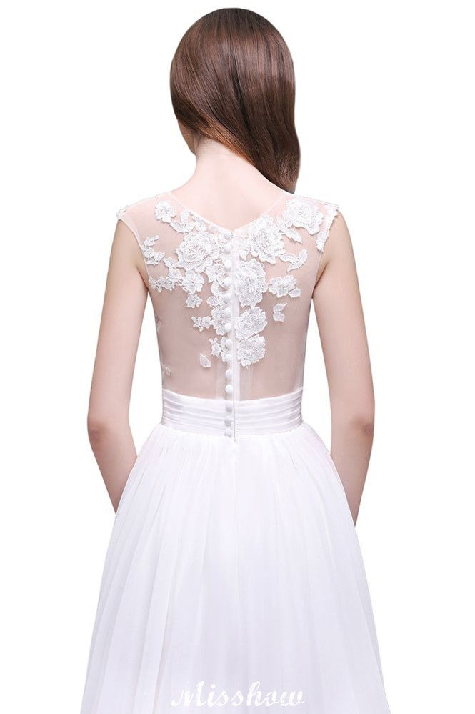 Vestidos de noiva de praia de chiffon com renda transparente e bainha