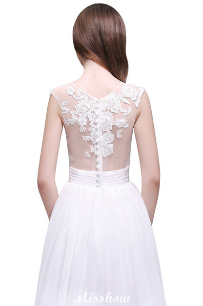 Vestidos de noiva de praia de chiffon com renda transparente e bainha
