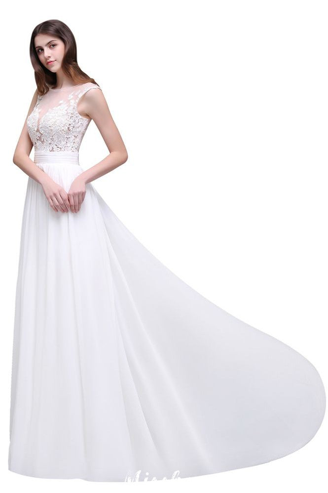 Vestidos de noiva de praia de chiffon com renda transparente e bainha