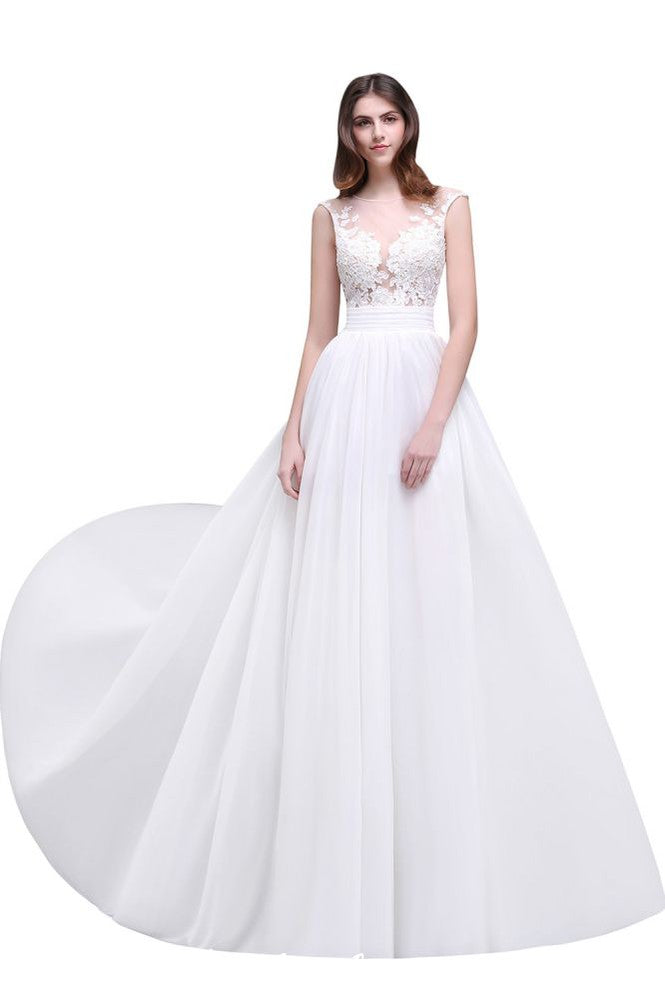 Vestidos de noiva de praia de chiffon com renda transparente e bainha
