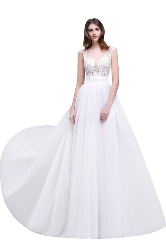 Robes de mariée de plage en mousseline de soie et dentelle transparente