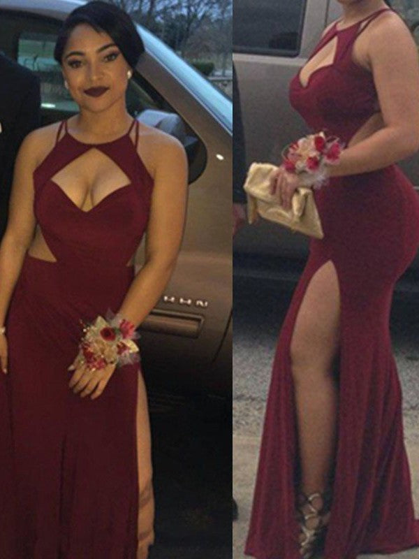 Vestidos de fiesta de jersey sin mangas, con escote halter y corte tubo/columna hasta el suelo