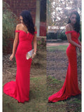 Sheath/Column Off-the-Shoulder Sleeveless Jersey Prom Dresses