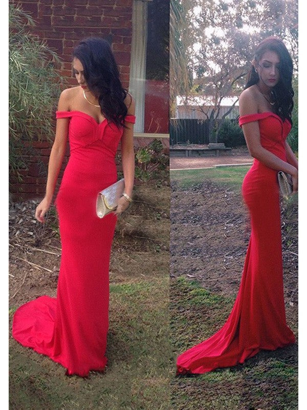 Sheath/Column Off-the-Shoulder Sleeveless Jersey Prom Dresses