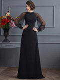 Abito da sera lungo in chiffon con maniche lunghe, perline, modello aderente a colonna