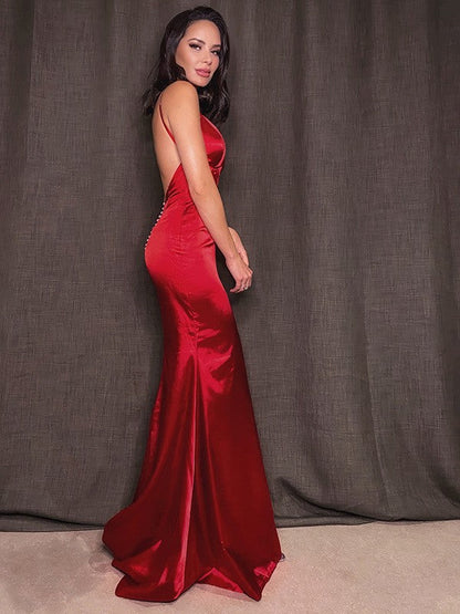 Vestidos de fiesta sin mangas con tirantes finos, volantes y satén tipo seda.