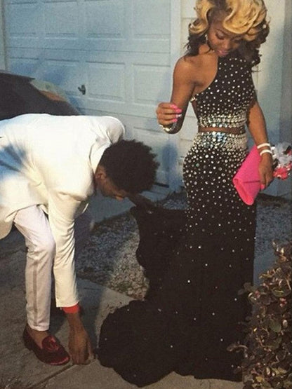 Etui-Linie/Säule Ärmellos Neckholder Perlen verziert Chiffon Zweiteilige Ballkleider