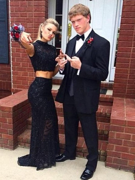 Etui-Linie/Säule Ärmellos Stehkragen Spitze Zweiteilige Ballkleider