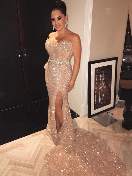 Etui-Linie/Spalte Ärmellos Herzausschnitt Perlen verziert Pailletten Ballkleider