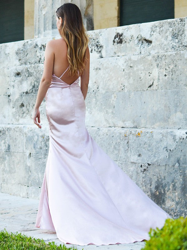 Etui-Linie/Säule Spaghettiträger Seide wie Satin Ärmellos Ballkleider