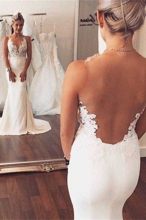 Robe de mariée sirène dos nu sans manches en dentelle pour l'été