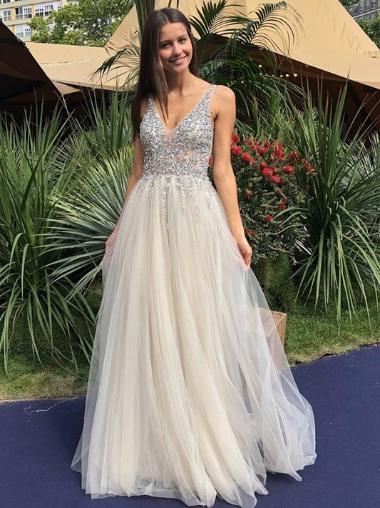 Shiny A Line V Neck Backless Sequins Long Prom Dresses Sparkly Formal Graduation Evening Gowns