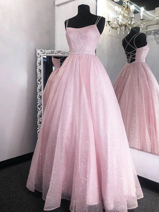 Shiny Long A-line Sequins Backless Prom Formal Graduation Evening Dresses