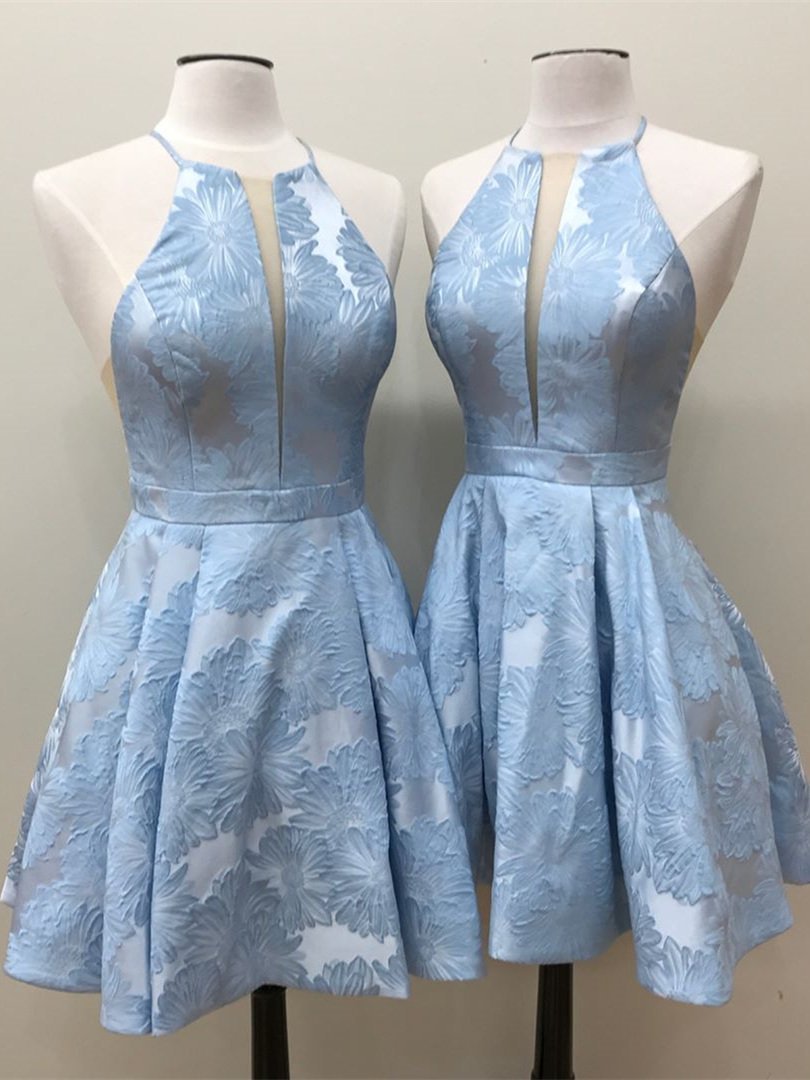 Kurzes A-Linien-Heimkehrkleid mit tiefem V-Ausschnitt und Neckholder