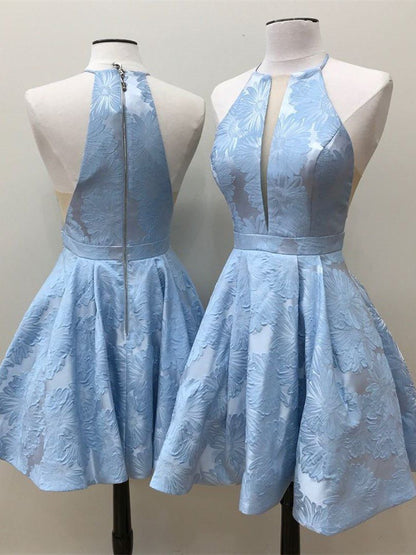Kurzes A-Linien-Heimkehrkleid mit tiefem V-Ausschnitt und Neckholder