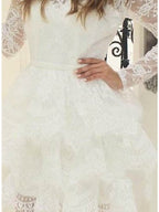 Short A-line Lace Tulle Jewel Neck Wedding Dresses with Sleeves