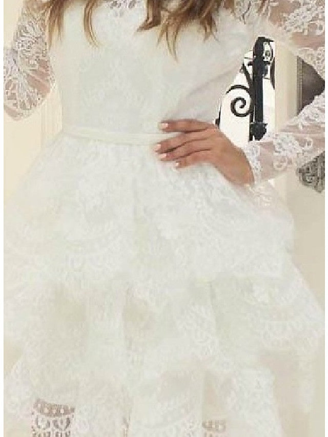 Short A-line Lace Tulle Jewel Neck Wedding Dresses with Sleeves