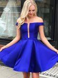 Short A-line Off the Shoulder Prom Dresses Royal Blue Formal Homecoming Graduation Gowns